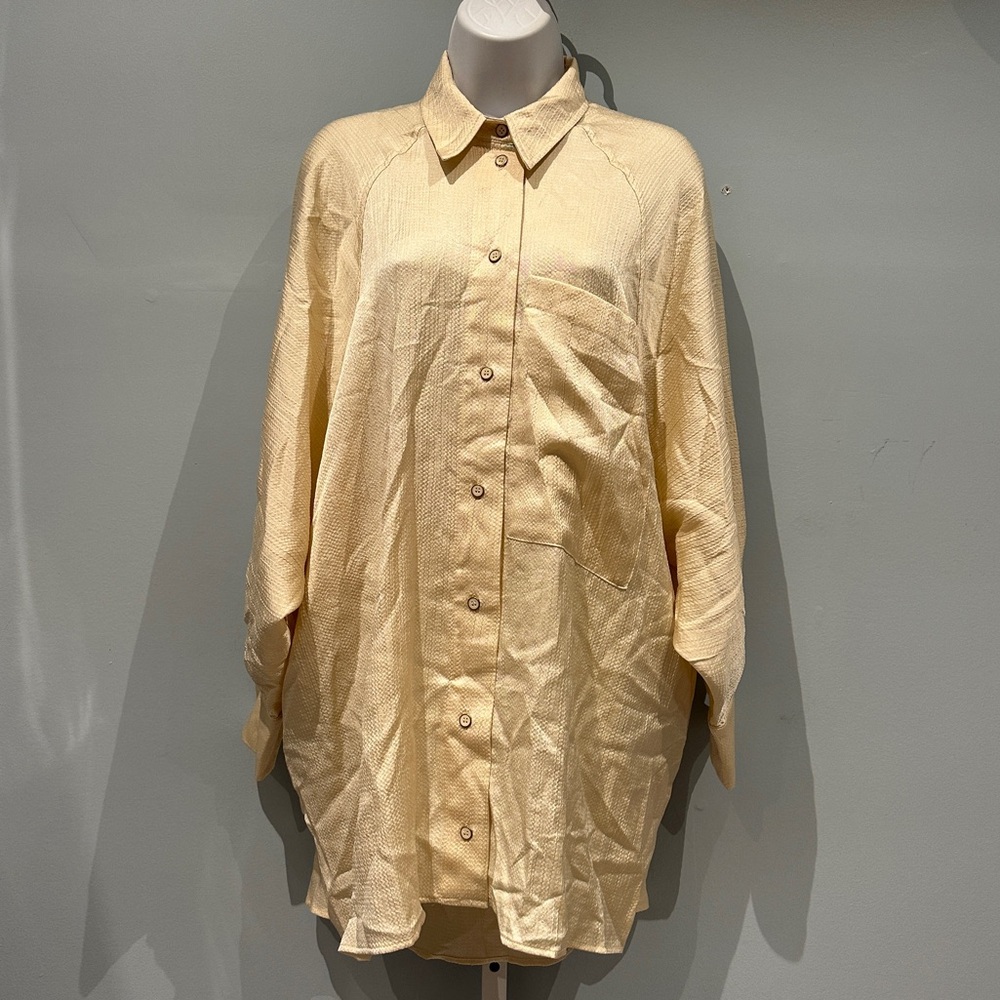 Topshop Oversized Cream Satin Long-sleeve Shirt Size 8 STAINED